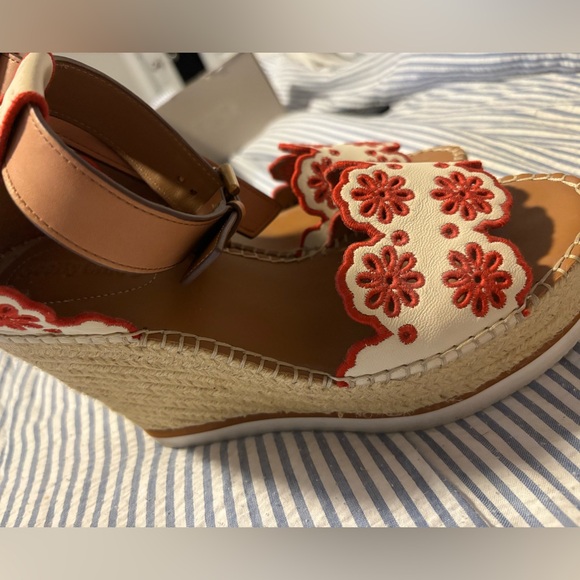 See by chloe red and white embroidered platform espadrilles size 38/7.5 usa - Picture 2 of 6